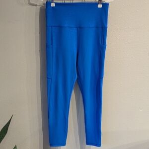 ZYIA Sparkle Metallic Blue Leggings With Pockets Women's 8-10 High Waisted